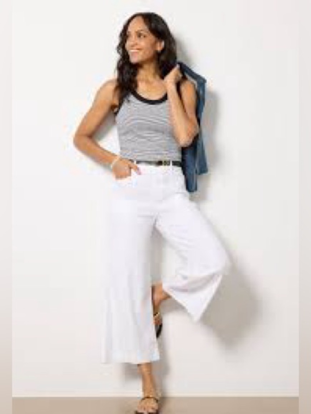 Evereve Joelle Stretch Linen Cropped White Wide Leg Pants Size 25 EUC!